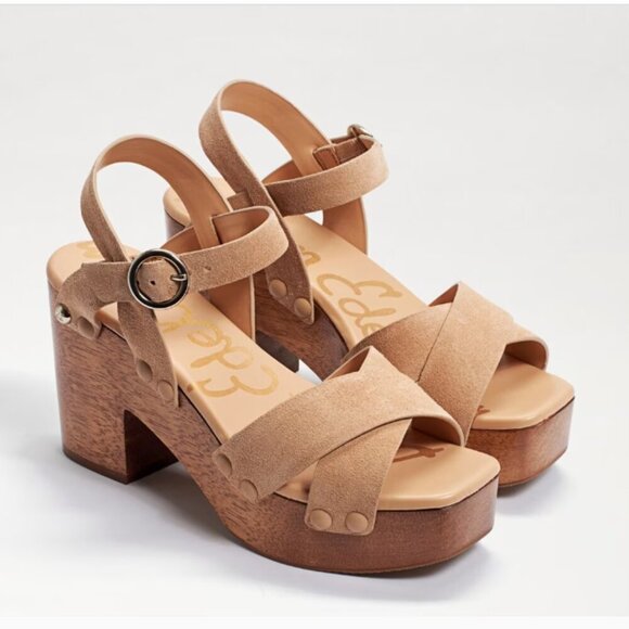 Sam Edelman Josefine Platform Leather Ankle Strap Sandals Cream Brown Size 9 - Picture 1 of 10